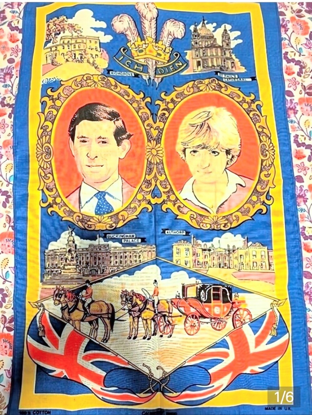 Vintage Made in UK Prince Charles And Lady Diana Commemorative Tea Towel